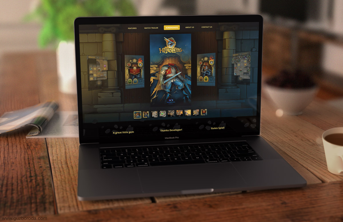Landing page design for video game HeadlessD